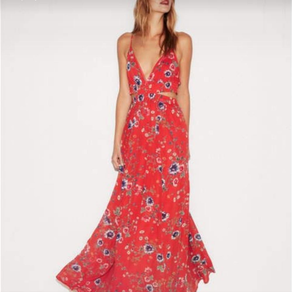 Express Floral Red Maxi Dress